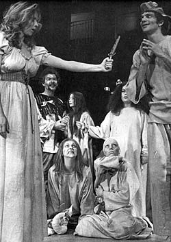 MARAT / SADE 1976 Sandra Prinsloo, Don McKorkindale, Leonie Hofmeyr, Vanessa Cooke, Sarah McNair, Bev Melnick & Peter Piccolo 
Photo - Ruphin Coudyzer